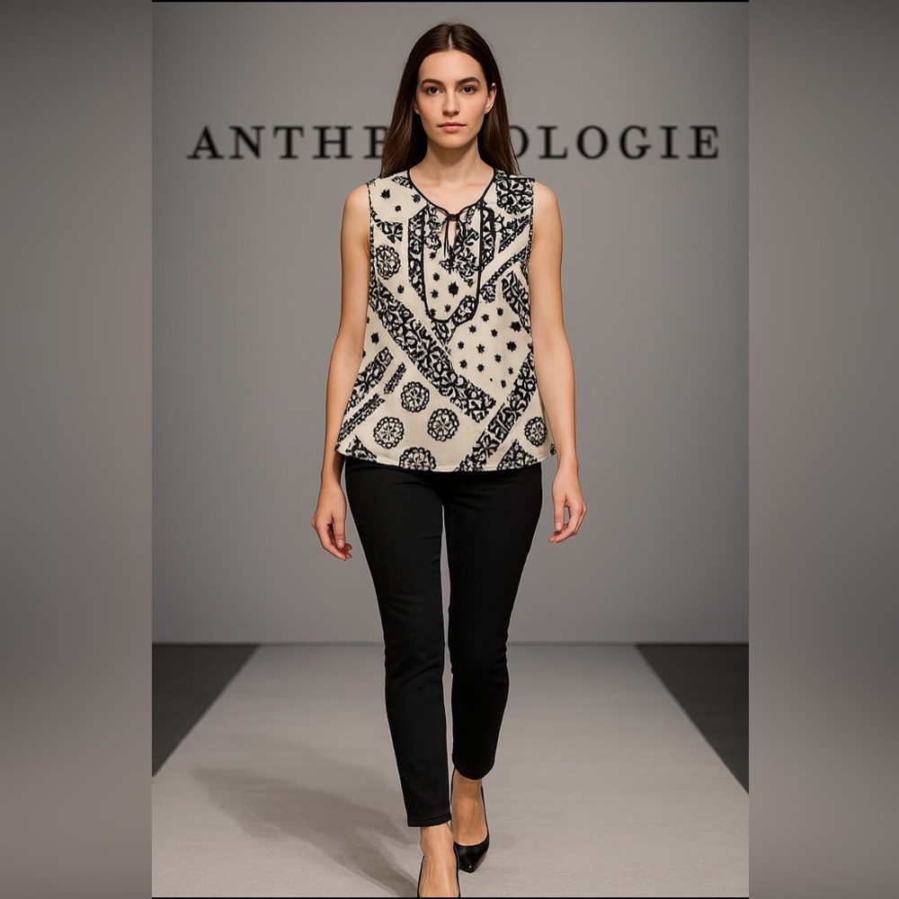 Anthropologie Black and White Patterned Blouse
